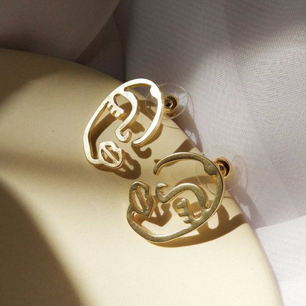 4/$25 Abstract Face Studs Earrings Silver 925 Posts